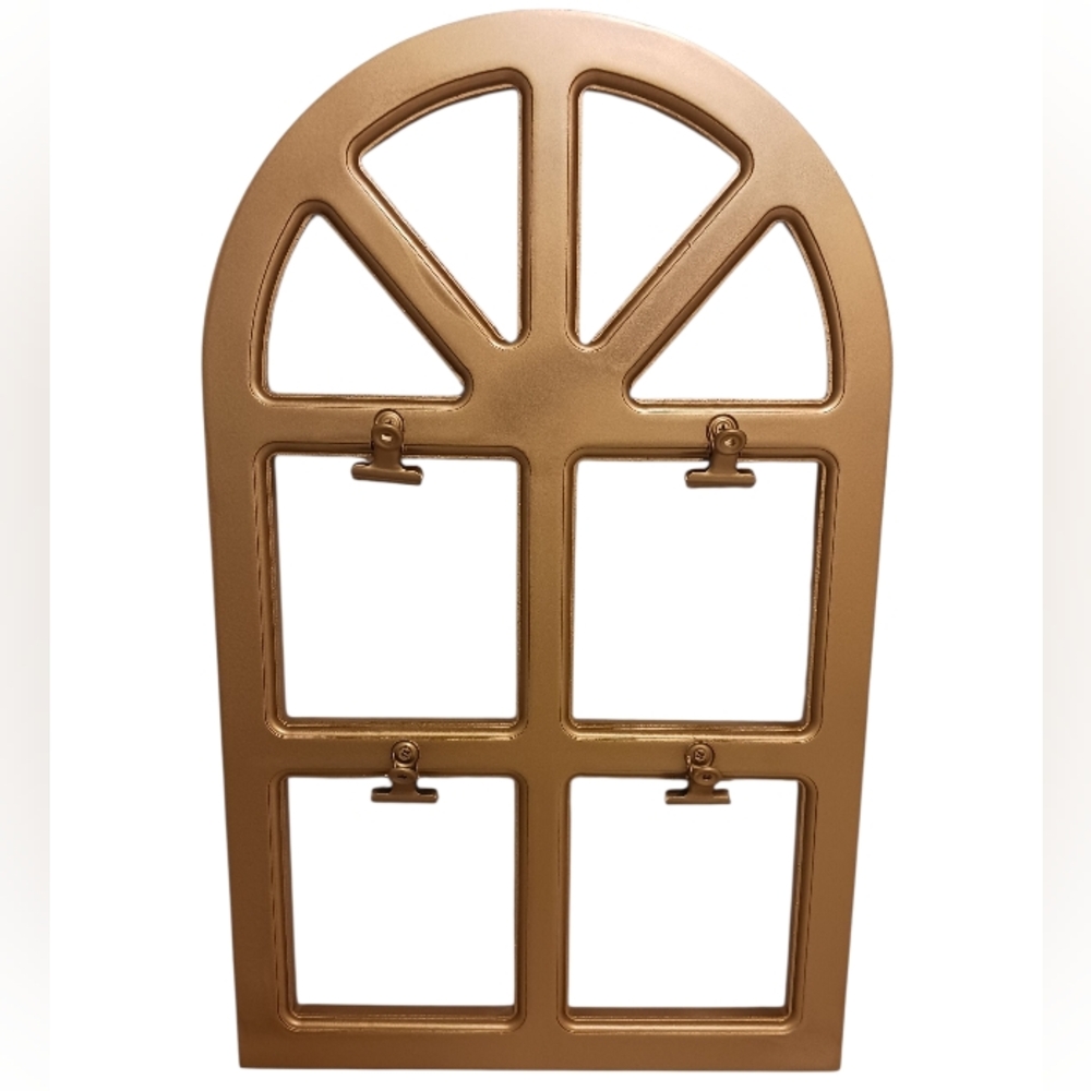 FARMHOUSE STYLE WOODEN ARCHED OPEN WINDOW STYLE WALL HANGING W/ 4 METAL CLIPS 🤎